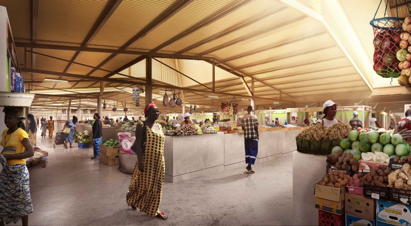 construction d'un préau avec étales au marché d'anno